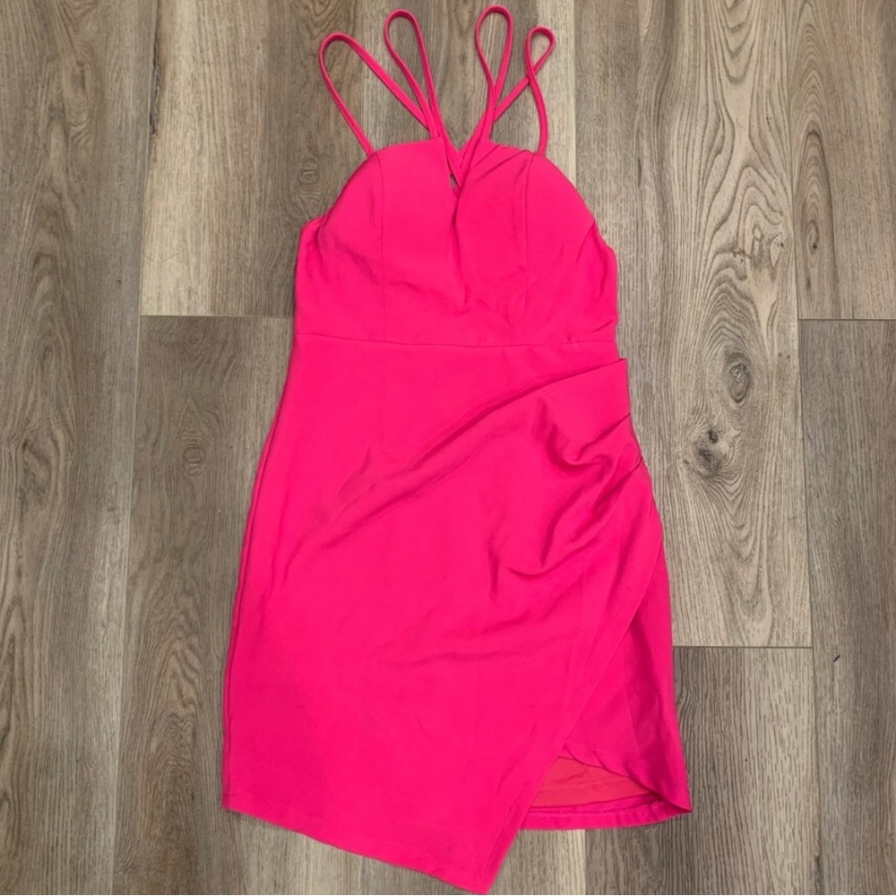 Hot Pink ANGL Faux Wrap Strappy Dress (Small)